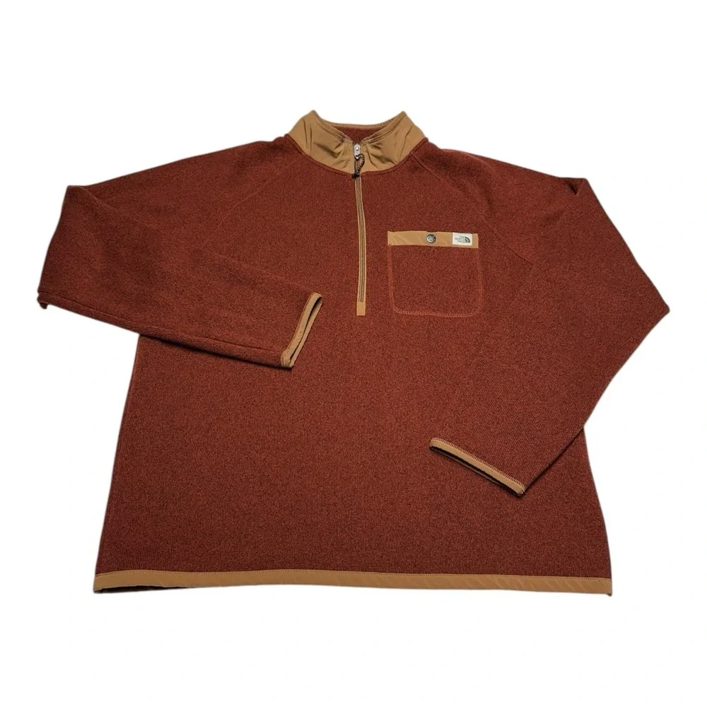 The North Face Gordon Lyons Fleece Mens L Burnt Orange Hiking Jacket Snap Pocket